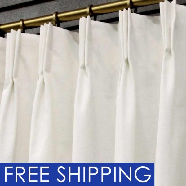 7-Day Custom Pleated Lined Drapes in White Fine Twill (2 Panels)
