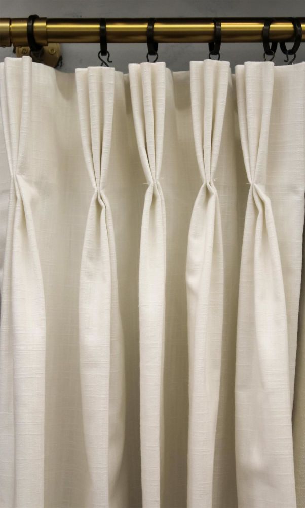Premium Pleated Lined Drapes in White Slub Canvas Rich Tex