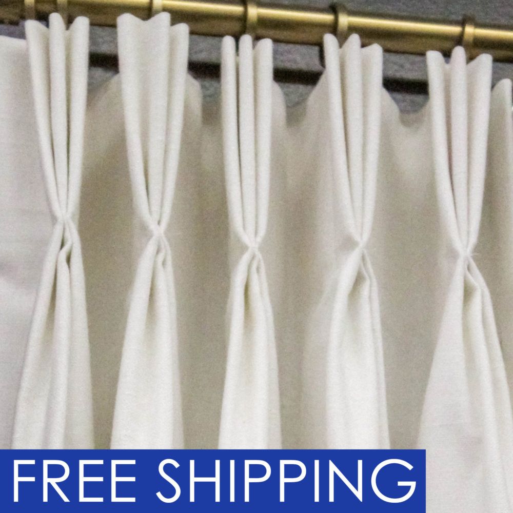 Custom Pleated Lined Drapes in White Cotton Duck (2 Panels) RichTex