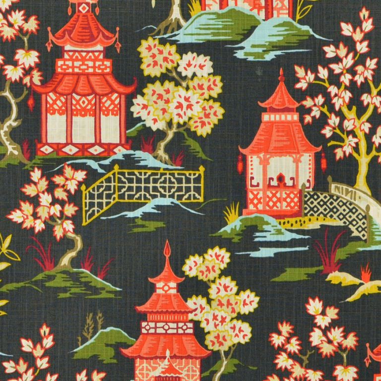 Shoji Lacquer Oriental Toile Drapery Fabric RichTex Fabrics & Furnishings