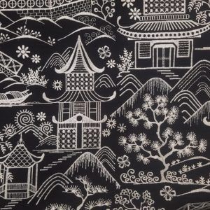 Farr Away 99 Onyx Black Embroidered Asian Toile Drapery Fabric