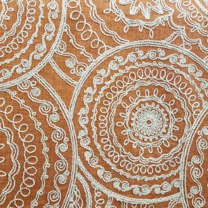Ray of Light Tangerine Orange Embroidered Suzani Home Decor Fabric by Richloom