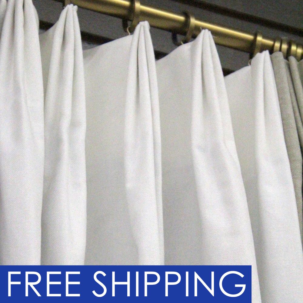 Custom Pleated Lined Drapes in White Cotton Duck