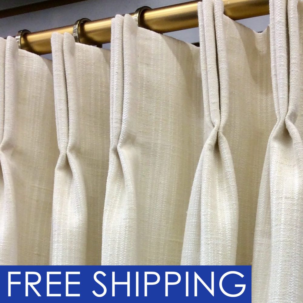 Custom Pleated Lined Drapes in Natural Cotton Duck 2 Panels