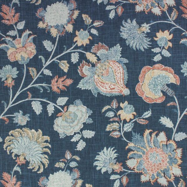 Bronte Indigo Blue Floral Home Decor Fabric by Richloom Platinum