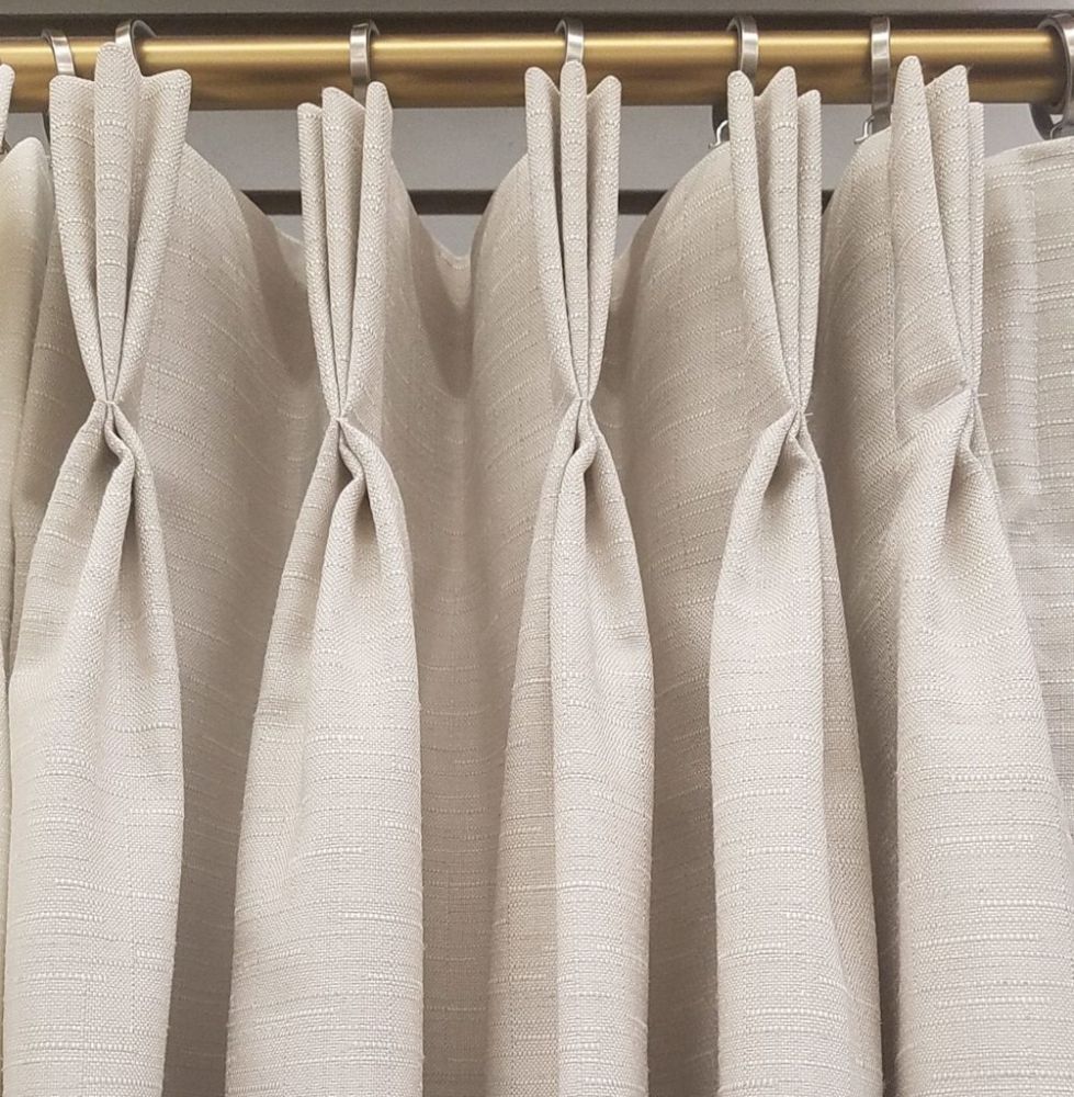 Custom Pleated Lined Drapes in Destiny Dove (2 Panels) RichTex