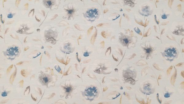 Amelia Cloud Blue Floral Silk-Look Drapery Fabric by Waverly