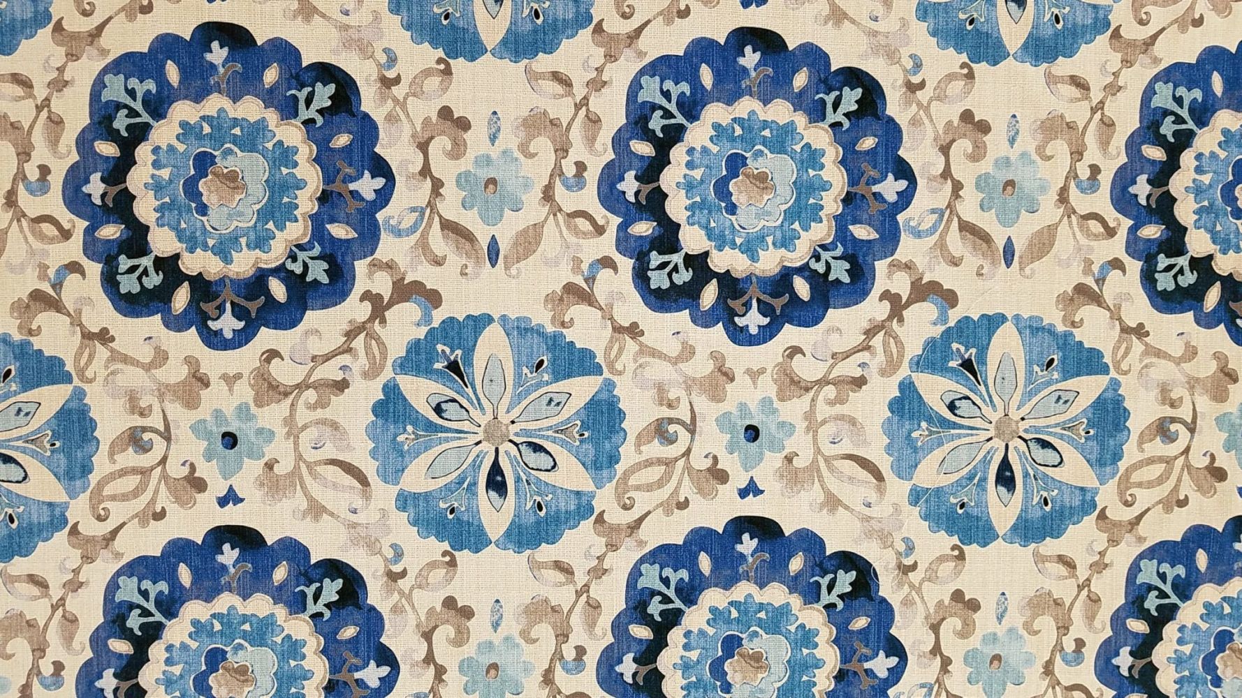 Romantical Sapphire Blue Floral Drapery Fabric