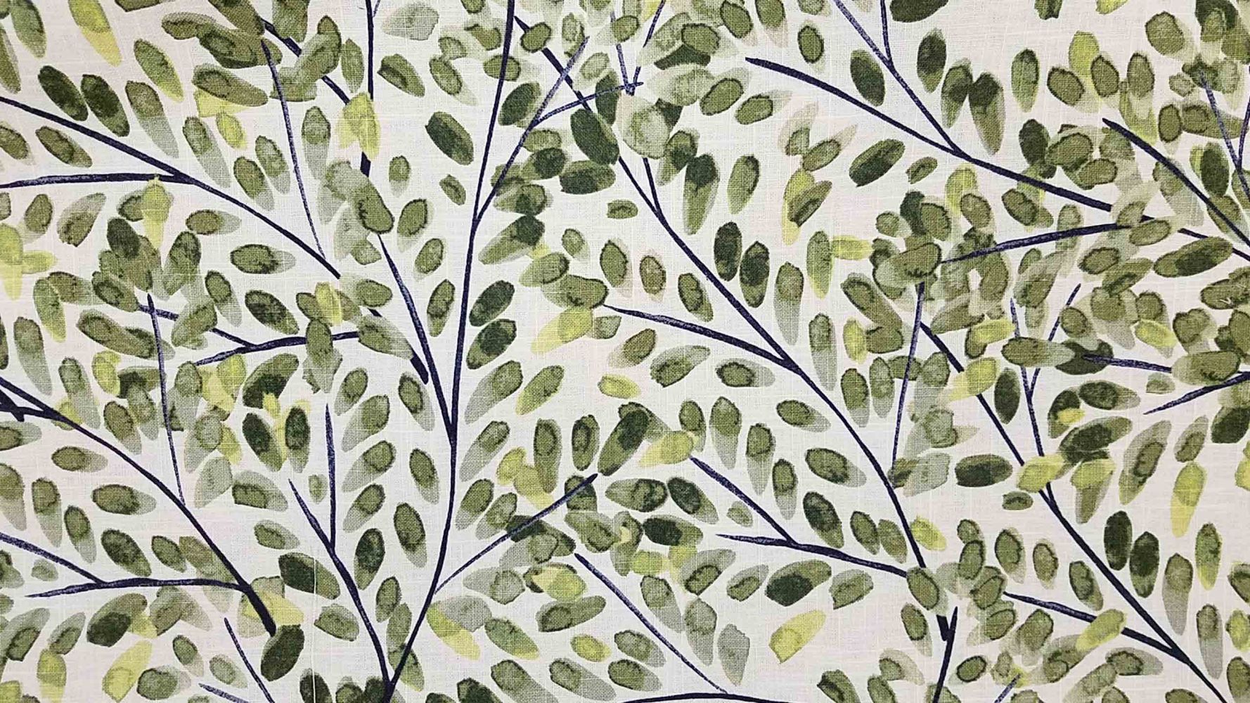 Vine Design on Ivory Leaf Drapery Upholstery Fabric Grass Green Linen Floral 
