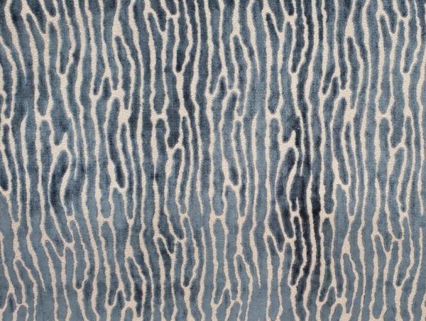 Bedford Marine Blue Flocked Velvet Animal Print Home Decor Fabric