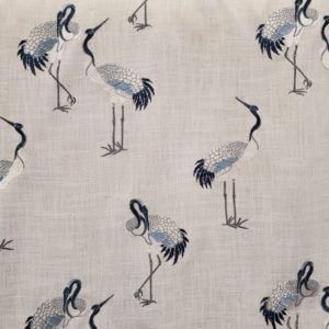 Kanasha Asian Crane River Blue Embroidered Drapery Fabric