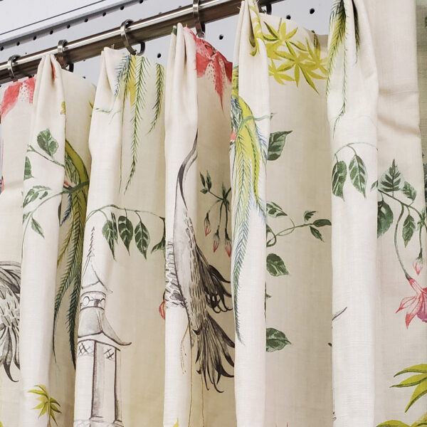 On-the-Move Drapes in Let It Crane Chinoiserie Asian Toile in Avocado (1 Pair / 2 Panels)