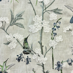 Hummingbird Garden Frost Blue Home Decor Fabric