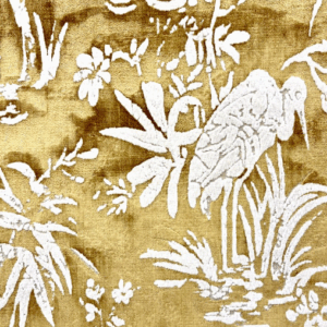 Birds Of Feather Marigold Gold Velvet Patterned Upholstery Fabric