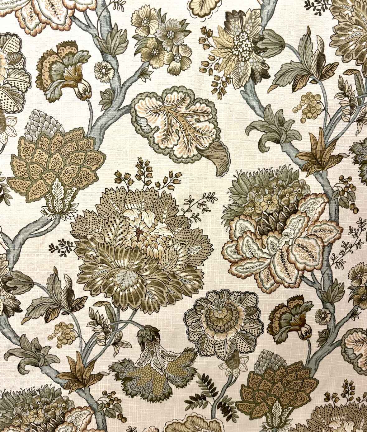 Adira Ecru Green Brown Floral Patterned Home Decor Fabric