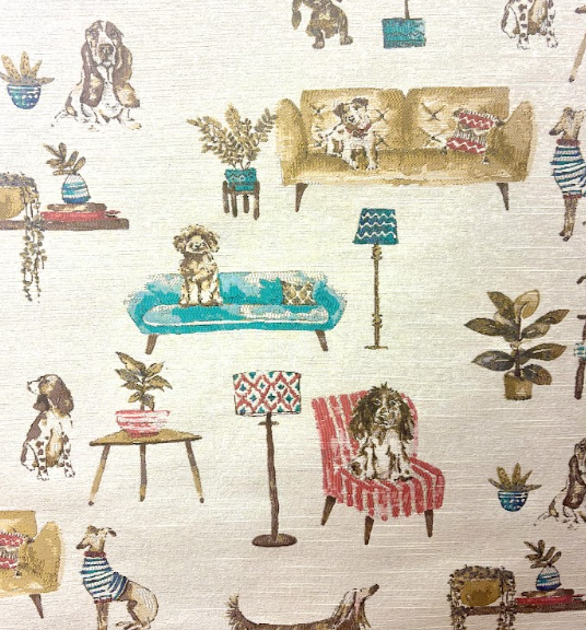 Barking Palace Multicolored Dog Patterned Home Decor Fabric