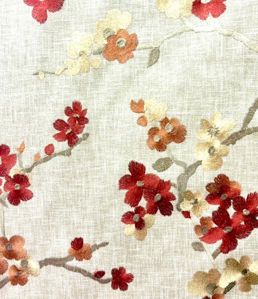 Lilikoi Garden Gold Rust Embroidery Floral Patterned Home Decor Fabric