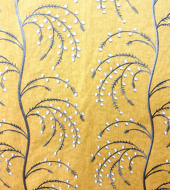 Deepa Mustard Seed Gold Embroidery Patterned Home Decor Fabric