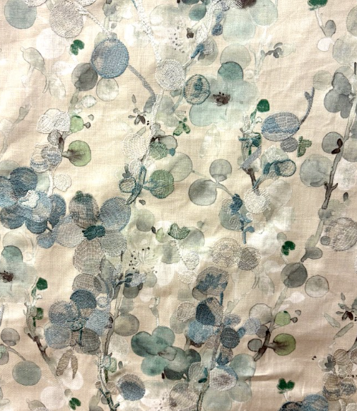 Lobella Seamist Blue Embroidery Floral Patterned Home Decor Fabric