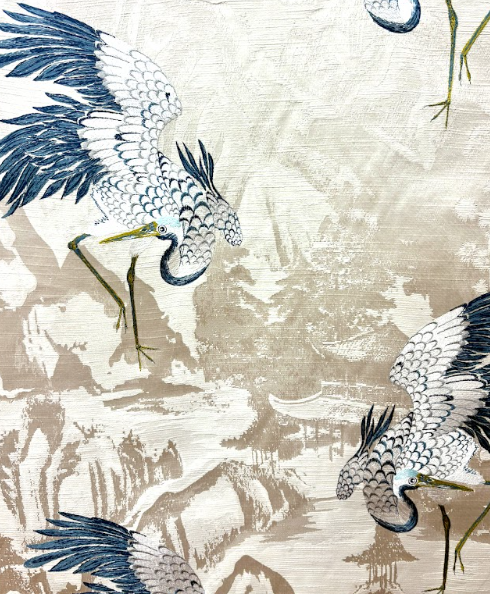 Whirly Bird Prussian Blue Embroidery Patterned Home Decor Fabric