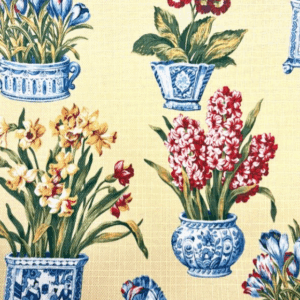 Melanie Flower Pot Sun Yellow Patterned Home Decor Fabric