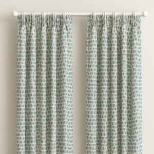 On-the-Move Drapes in Lotus Waterbury Slub Canvas, Blue Cotton Printed Fabric
