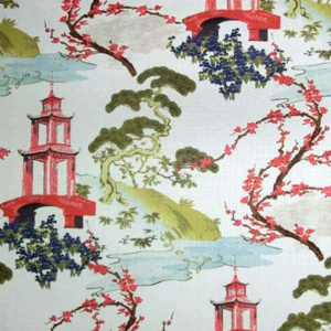 Zen Pagoda Snow Asian Toile Home Decor Fabric