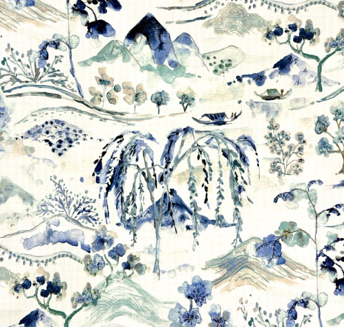 Willa Indigo Scenic Nature Patterned Home Decor Fabric
