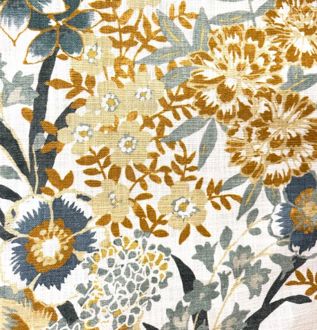 Abloom Golden Floral Patterned Home Decor Fabric