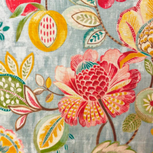 Raleigh Aqua Fruit And Floral Patterned Home Decor Fabric